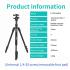 JMARY KT325-NB30 1.6m Aluminum Alloy Cell Phone Tripod Stand for SLR, Action Camera Rotating Portable Tripod Holder - Black